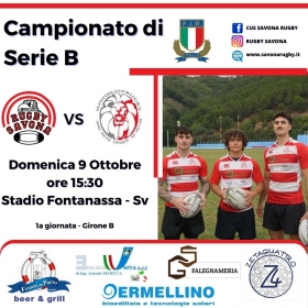 Prima giornata Campionato Nazionale Serie B ore 15.30 Campo Fontanassa Savona - SAVONA RUGBY